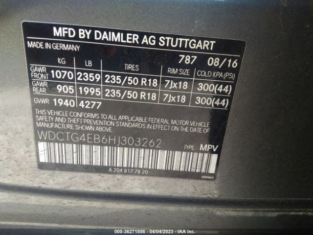 WDCTG4EB6HJ303262 Mercedes-Benz Gla Gla 250