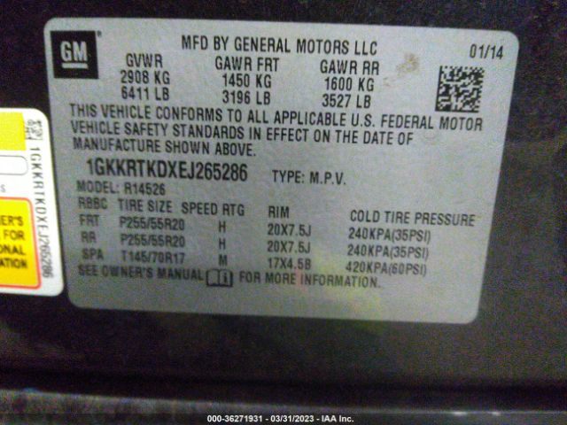 1GKKRTKDXEJ265286 GMC Acadia Denali