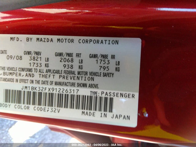2009 MAZDA MAZDA3 I TOURING VALUE VIN: JM1BK32FX91226317