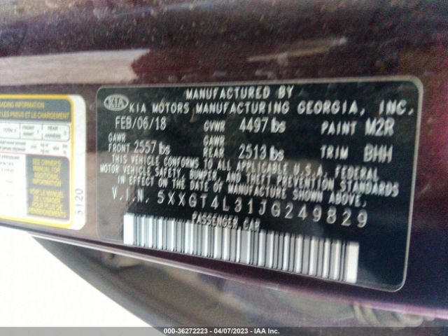5XXGT4L31JG249829 KIA Optima Lx