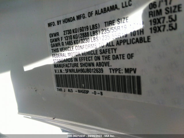 Honda Odyssey Elite 2018 5FNRL6H90JB012639 Image 9