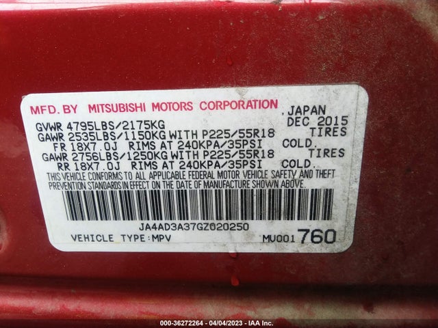 JA4AD3A37GZ020250 Mitsubishi Outlander Se/sel