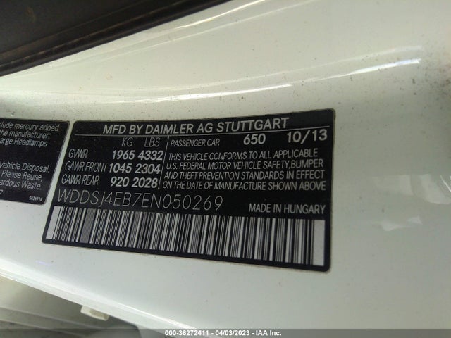 36272411 :رقم المزاد ، WDDSJ4EB7EN050269 vin ، 2014 Mercedes-benz Cla-class Cla 250 مزاد بيع