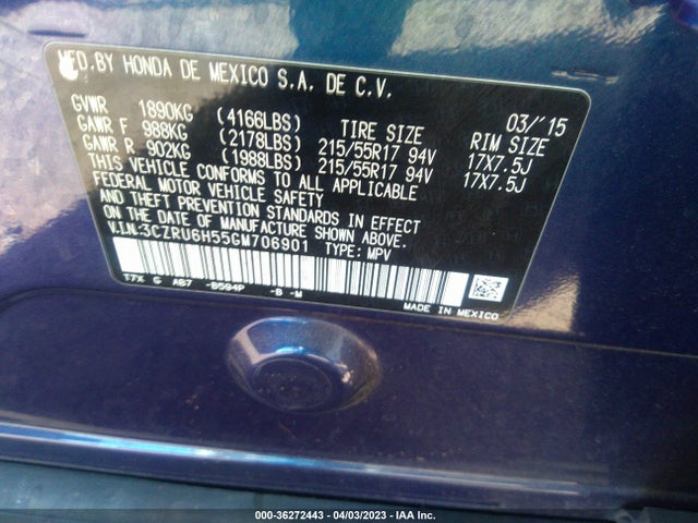 Honda HR-V EX 2016 3CZRU6H55GM706901 Image 9
