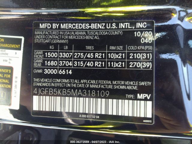 4JGFB5KB5MA318109 Mercedes-Benz Gle Gle 450