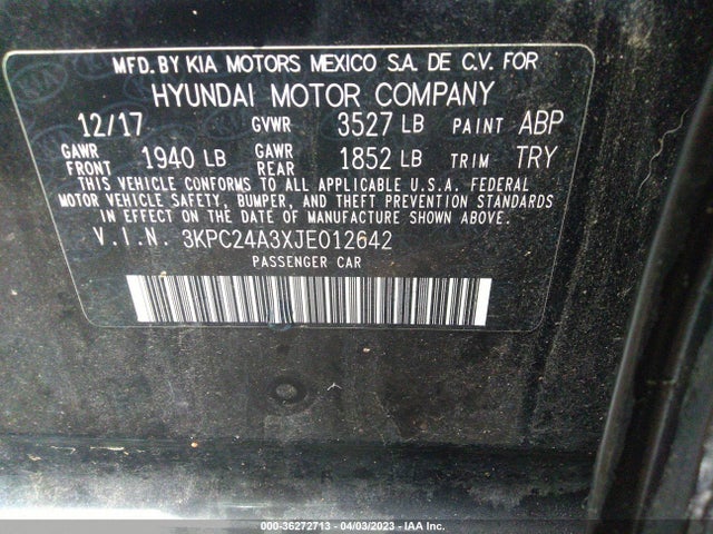 2018 Hyundai Accent, VIN: 3KPC24A3XJE012642