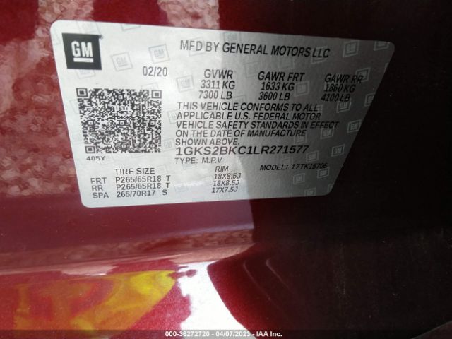1GKS2BKC1LR271577 GMC YUKON SLT