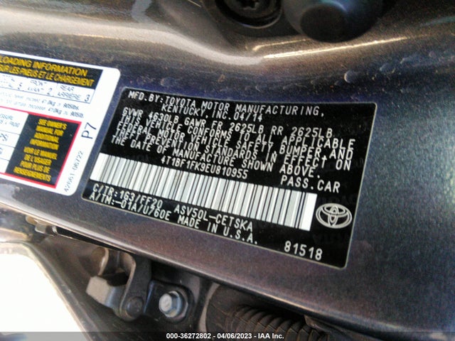 2014 TOYOTA CAMRY L/LE/XLE/SE/SE SPORT VIN: 4T1BF1FK9EU810955