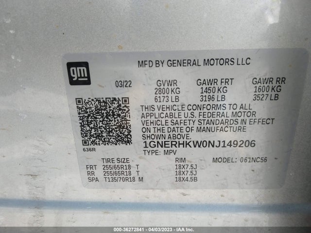 2022 Chevrolet Traverse, VIN: 1GNERHKW0NJ149206