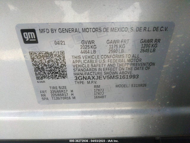 Chevrolet EQUINOX LT 2021 3GNAXJEV5MS161993 Image 10