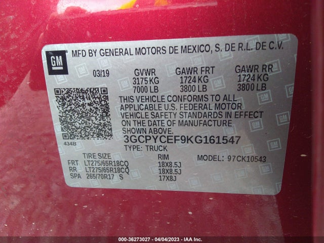 Chevrolet Silverado 1500 Custom Trail Boss 2019 3GCPYCEF9KG161547 Image 10