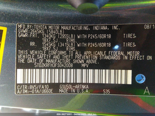 Toyota Highlander Le 2015 5TDZKRFH3FS042008 Image 10