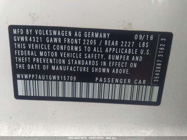 WVWPP7AU1GW915709 Volkswagen E-golf Sel Premium