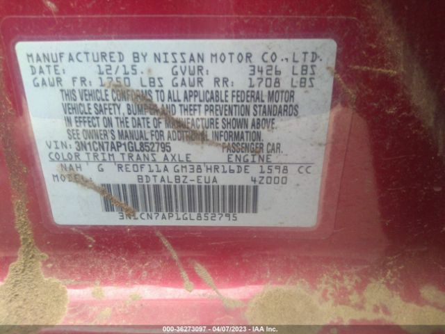3N1CN7AP1GL852795 Nissan VERSA SV