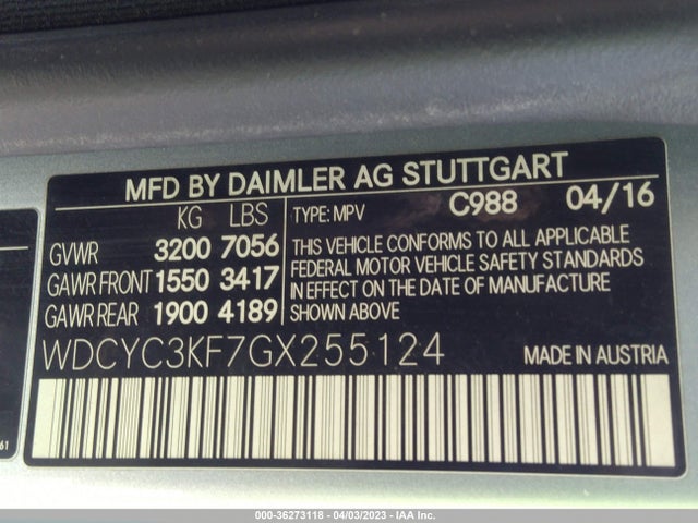 2016 Mercedes-Benz G-Class, VIN: WDCYC3KF7GX255124