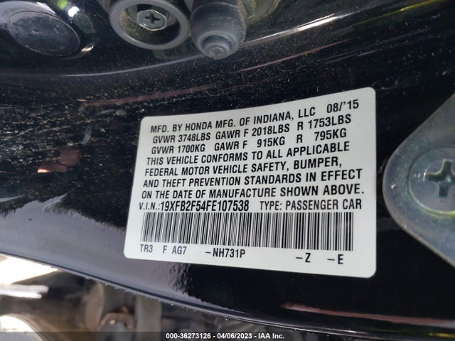 2015 HONDA CIVIC SEDAN LX VIN: 19XFB2F54FE107538