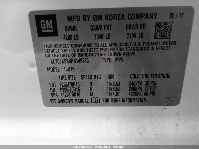 Chevrolet TRAX LS 2017 KL7CJKSB8HB148785 Image 9