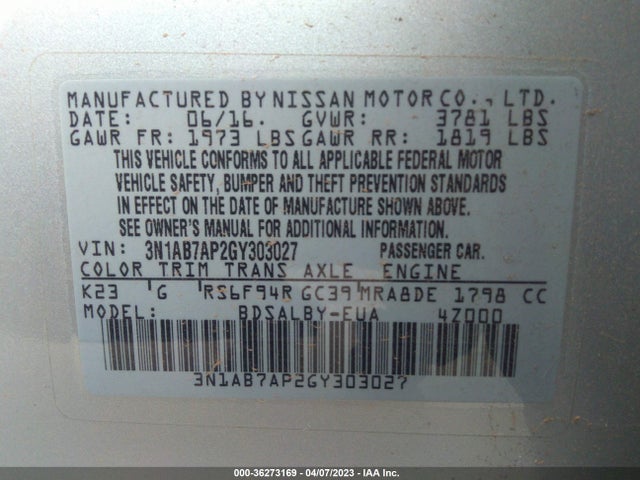 Nissan SENTRA S 2016 3N1AB7AP2GY303027 Image 10