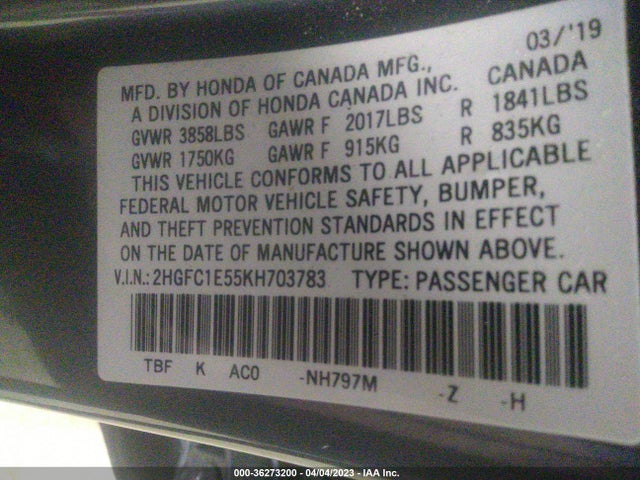 Honda CIVIC SI SEDAN 2019 2HGFC1E55KH703783 Image 9