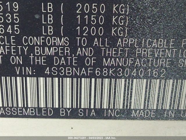 4S3BNAF68K3040162 Subaru Legacy Premium