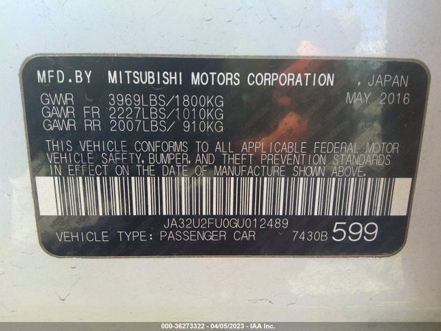 JA32U2FU0GU012489 Mitsubishi LANCER ES