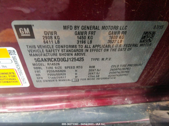 2016 Buick Enclave, VIN: 5GAKRCKD0GJ125425