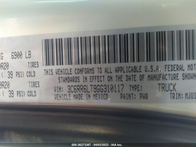 3C6RR6LT9GG310117 RAM 1500 Lone Star