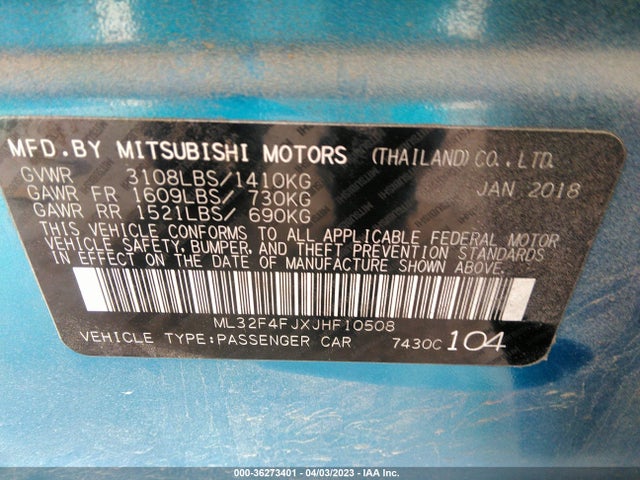 ML32F4FJXJHF10508 Mitsubishi Mirage G4 Se