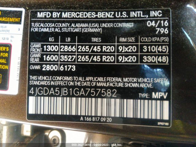 4JGDA5JB1GA757582 Mercedes-Benz Gle Gle 350