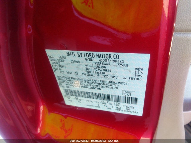 2008 FORD ESCAPE XLT VIN: 1FMCU03168KC06795