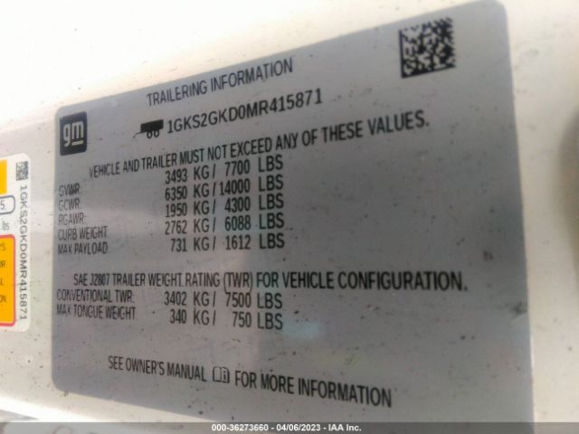 1GKS2GKD0MR415871 GMC Yukon Xl Slt