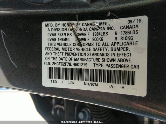 Honda Civic Sedan Ex 2018 2HGFC2F78JH601219 Image 11