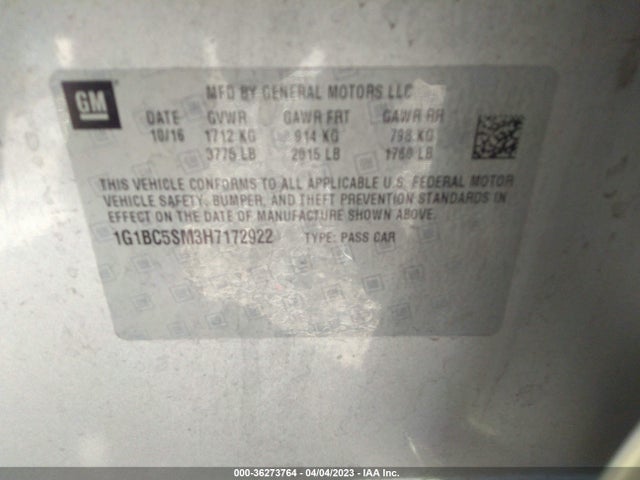 Chevrolet CRUZE LS 2017 1G1BC5SM3H7172922 Image 9
