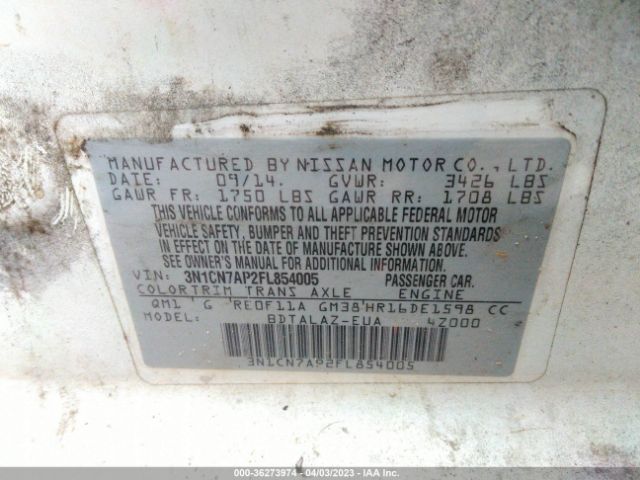 3N1CN7AP2FL854005 Nissan Versa S Plus