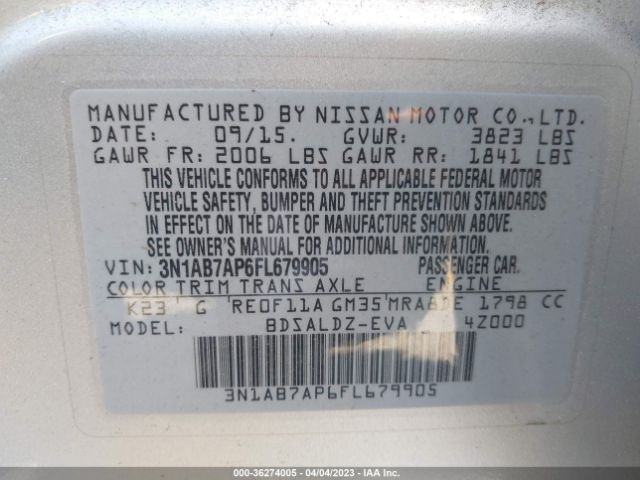 3N1AB7AP6FL679905 Nissan SENTRA SV