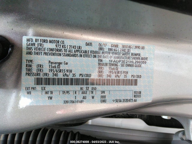 1FADP3E21HL299359 Ford FOCUS S