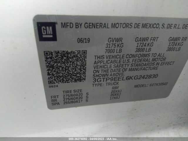 3GTP9EEL6KG242830 GMC Sierra 1500 At4