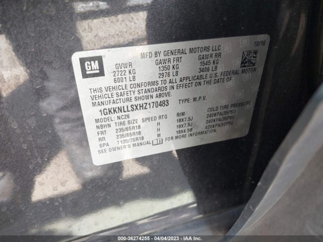 1GKKNLLSXHZ170483 GMC ACADIA SLE