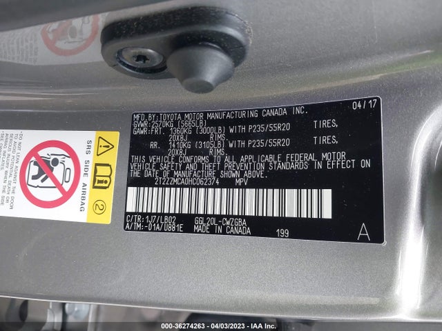 2017 LEXUS RX RX 350 VIN: 2T2ZZMCA0HC062374