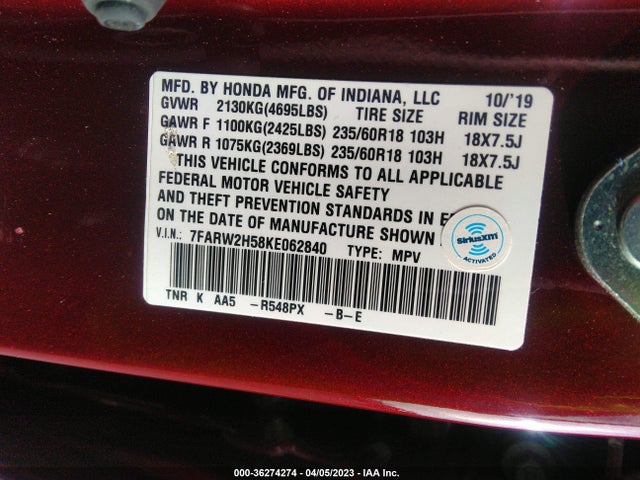 Honda CR-V EX 2019 7FARW2H58KE062840 Image 10