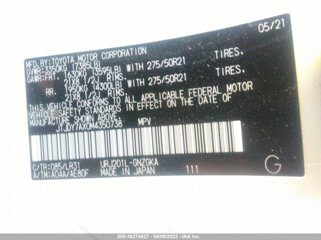 2021 Lexus LX, VIN: JTJDY7AX0M4350738