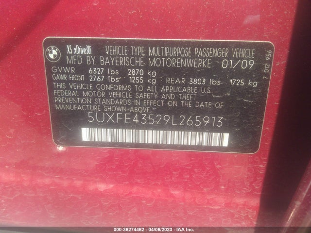 2009 BMW X5 30I VIN: 5UXFE43529L265913