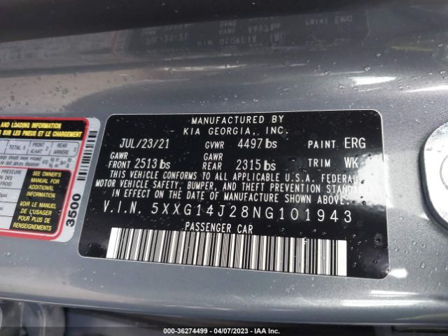 5XXG14J28NG101943 KIA K5 LXS