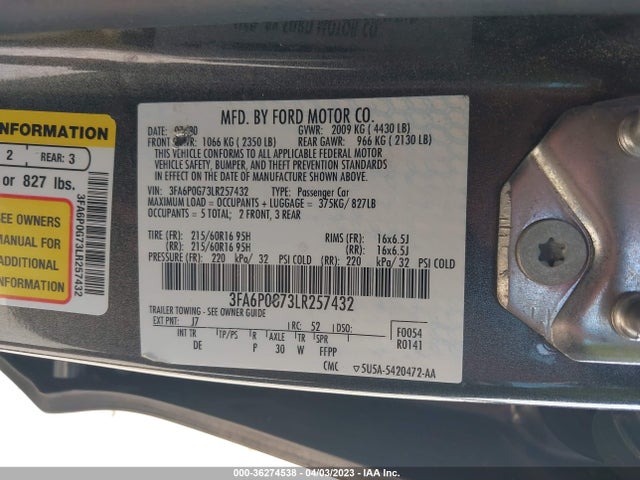 3FA6P0G73LR257432 Ford FUSION S