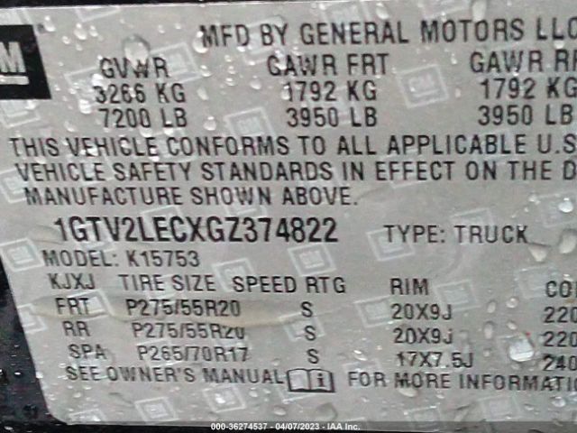 1GTV2LECXGZ374822 GMC SIERRA 1500