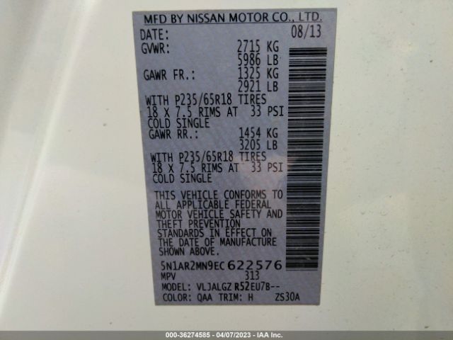 5N1AR2MN9EC622576 Nissan Pathfinder Sl