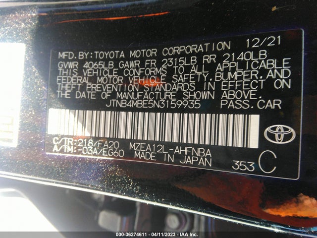 Toyota Corolla Hatchback Se 2022 JTNB4MBE5N3159935 Image 9
