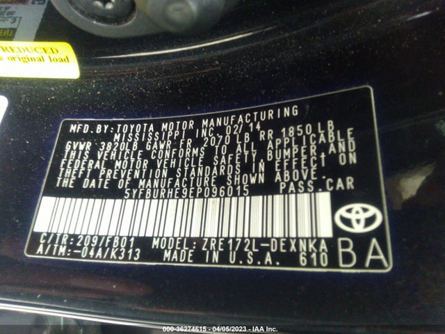 Toyota COROLLA LE 2014 5YFBURHE9EP096015 Image 10