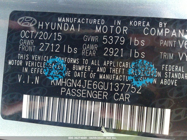 Hyundai Genesis 3.8l 2016 KMHGN4JE6GU137752 Image 10