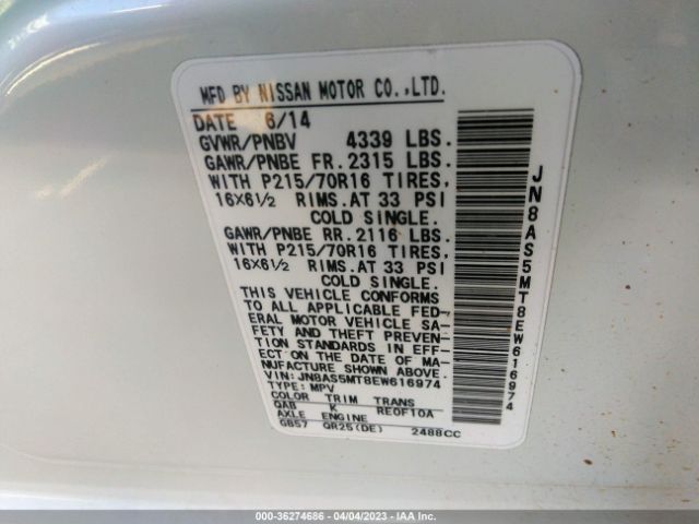 JN8AS5MT8EW616974 Nissan Rogue Select S